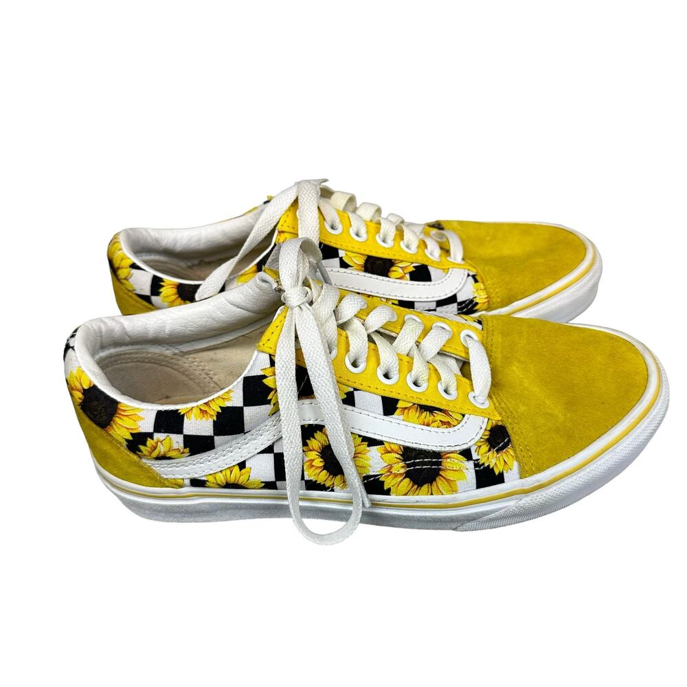 Vans Old Skool Customs Women Yellow Sunflower Checkerboard Suede Good Condition